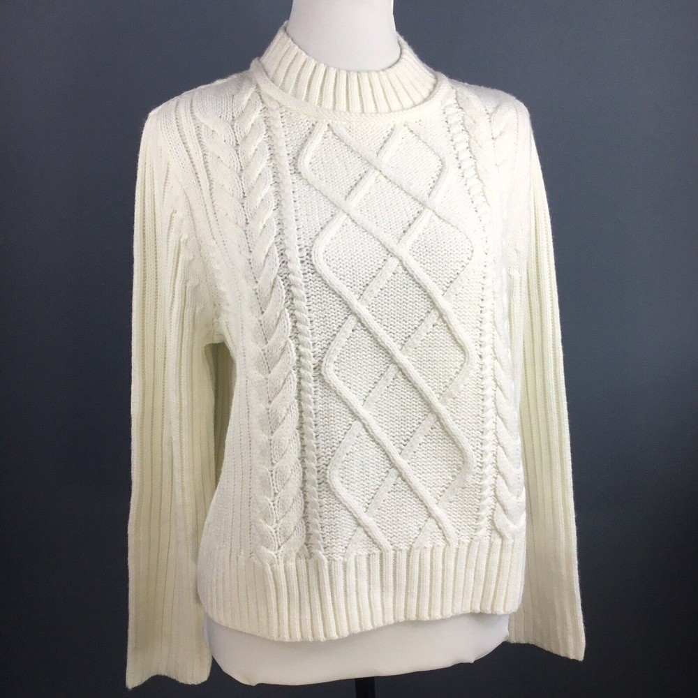 Tommy Hilfiger Sz L/G Women's Ivory Ribbed Crew neck Cable-Knit Sweater